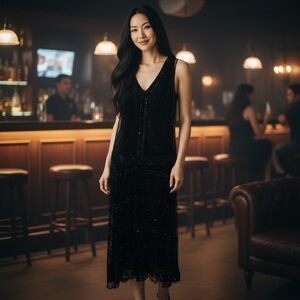 An elegant Vintage Black bead dress.